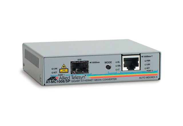 Оптоволоконный медиаконвертер Gigabit Ethernet AT-MC1008/SP-YY